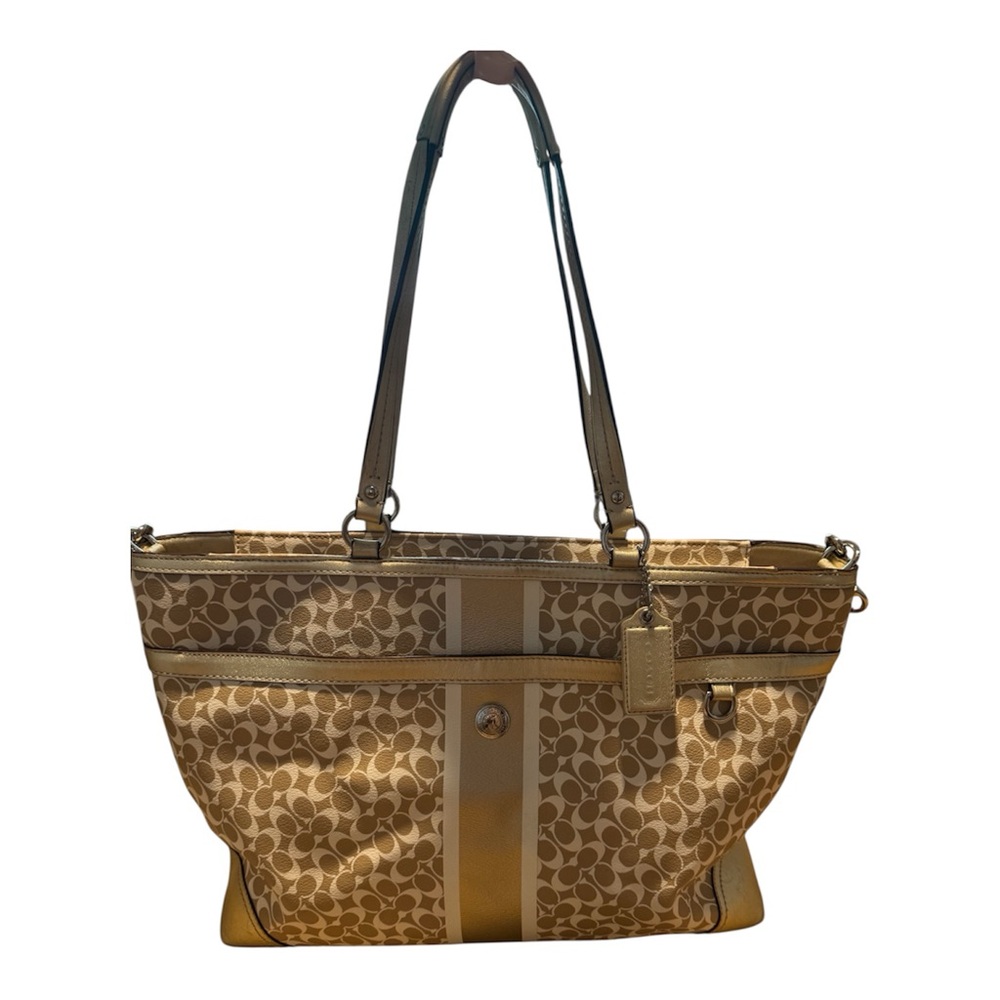 COACH Signature Chelsea Heritage Stripe Monogram Print Gold accents and trim